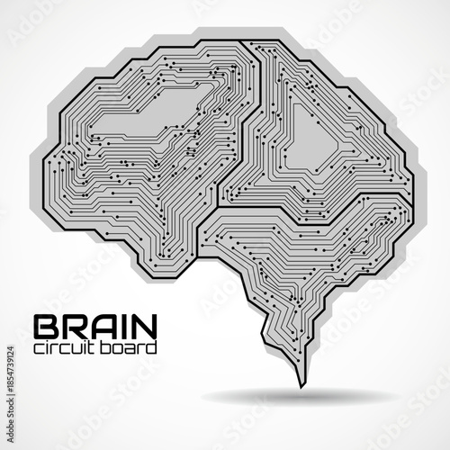 Technological brain. Circuit board. Abstract vector logo. Vector illustration
