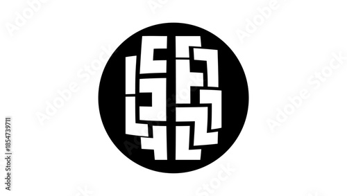 A brain in the shape of a puzzle, black isolated silhouette