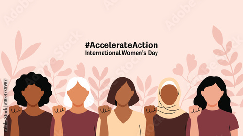 Diverse women stand united with strong fists, symbolizing empowerment for International Womens Day