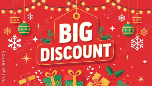 Vibrant Christmas sale banner with big discount offer and festive decorations