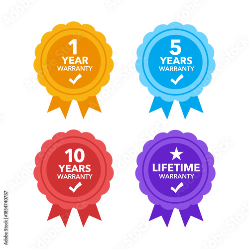 1, 5, 10 Years and lifetime warranty badge for online stores, product packaging, product listings and labels