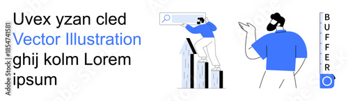 Business strategy, analytics, search optimization, research, corporate planning, marketing insights. A man using a magnifying glass on bar graphs. Business strategy and analytics concept