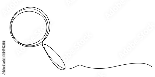Magnifying Glass Continuous Line Icon, Black magnifying glass in one line art style, minimalism design, Research, one continuous line drawing of search sign.one line drawing of website search access.