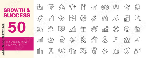 Success and Growth icon set. Editable line icons. Vector illustration.