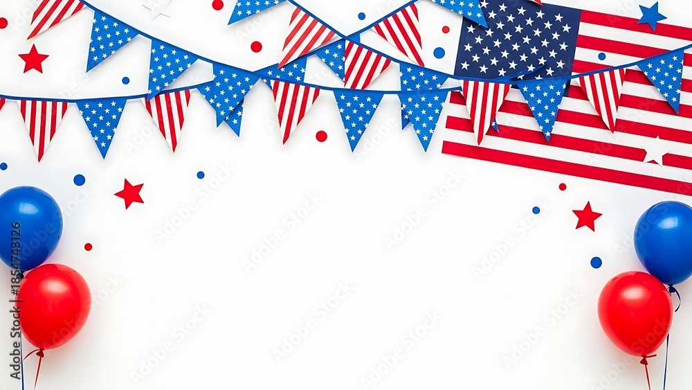 Obraz premium Patriotic american celebration background with balloons and bunting