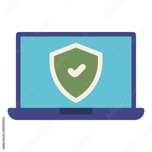 computer laptop secure shield protection flat icon