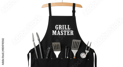Black apron with grill tools and text Grill Master
