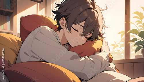 Male Anime Sleeping Peacefully on sofa Portrait