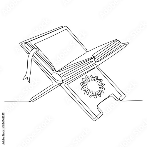 Open Quran on a Rehal Stand A Single Line Drawing
