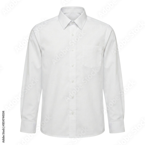 Classic white long sleeve dress shirt on transparent background