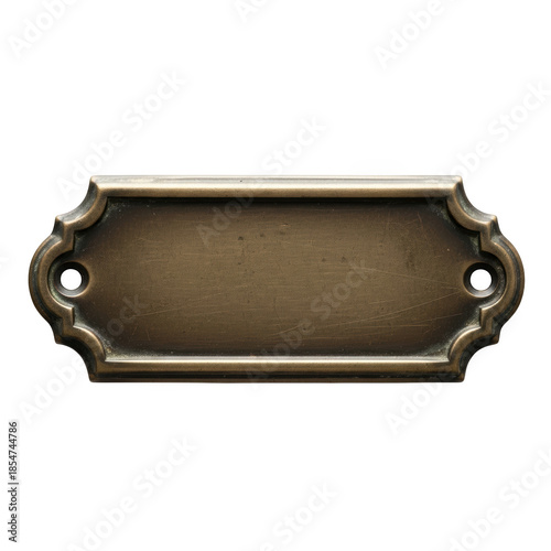 Ornate brass plaque with two screw holes on black antique