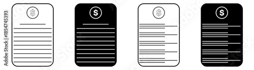 Financial document invoice and receipt icon set with dollar sign symbol isolated on transparent vector