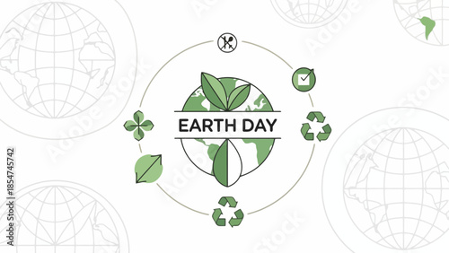 Vibrant Earth Day Illustration Featuring Global Ecology and Sustainability Icons with Green Nature Conservation Theme