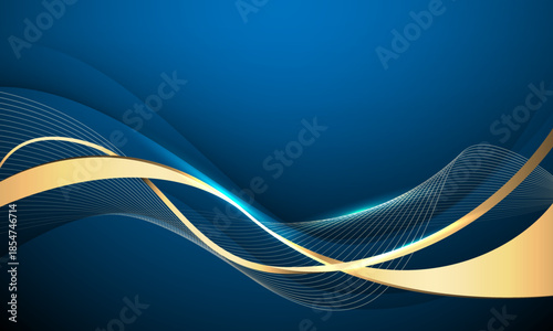 Abstract gold ribbon luxury wave curve overlap on blue design modern background vector