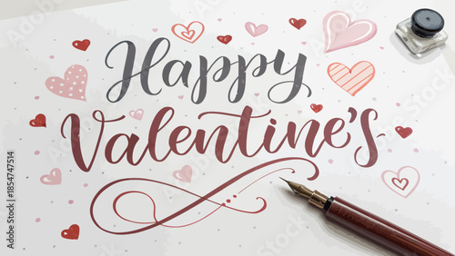 Happy Valentine's Day message with elegant calligraphy and hearts
