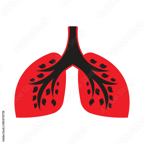 Human Lungs Vector Illustration with Red Lungs and Black Tree Branch with Leaves Design