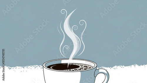 A steaming hot cup of coffee with rising vapor on a plain background, a simple yet cozy illustration of a warm beverage
