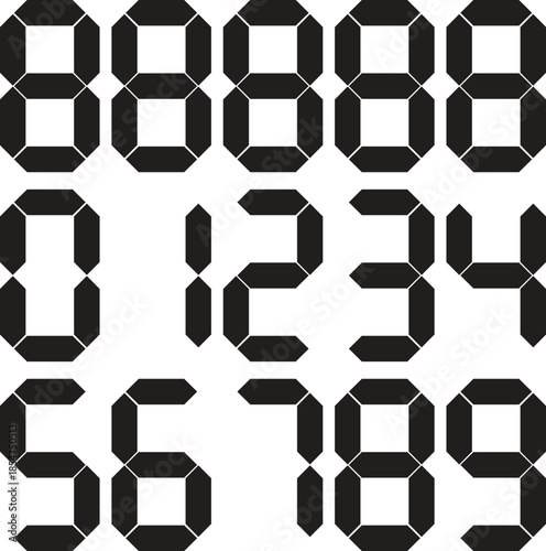 Digital numbers from zero to nine in a seven-segment display style for modern design