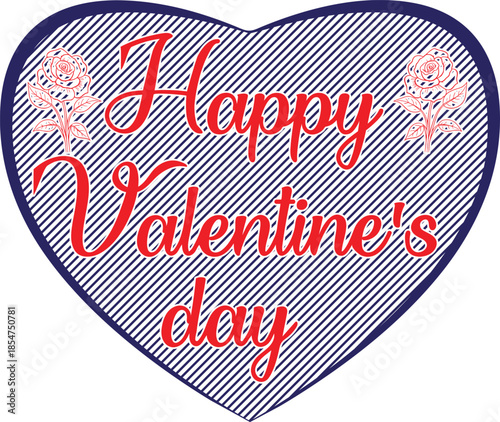 A striped heart graphic wishing happy valentine's day with decorative red roses