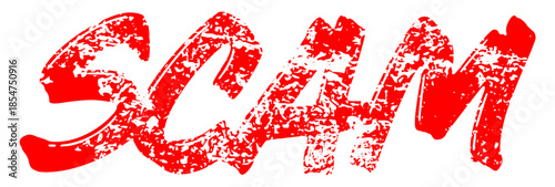 Scam red grunge rubber stamp with distressed effect isolated on transparent background