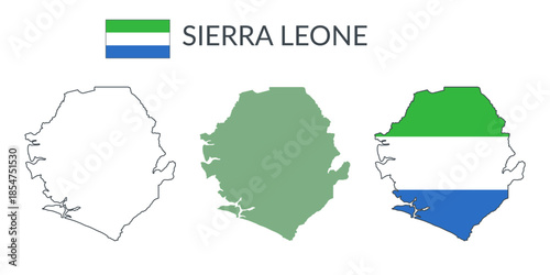 Sierra Leone geographical borders isolated on white background. Flag of Sierra Leone. Vector flat cliparts.
