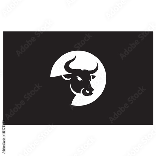 Black silhouette bull head emblem inside circle for powerful logo and brand identity design