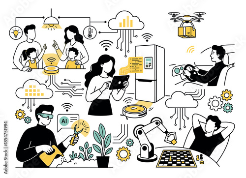 Smart Home and Internet of Things IoT Flat Vector Illustration