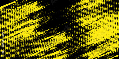 Halftone yellow dots pattern and black gradient grunge texture background. Dotted line comic sport style vector illustration.