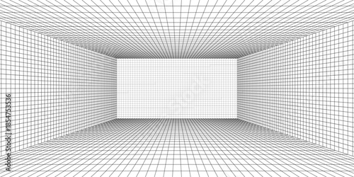 Perspective grid background 3d Vector illustration. Interior design Model projection background template. Line one point perspective