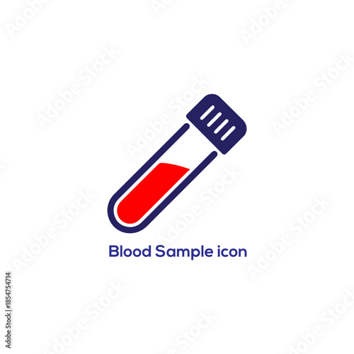 Blood Sample Icon with Test Tube and Red Fluid for Medical Lab Analysis, Diagnostics, Healthcare Apps and Infographics Design

