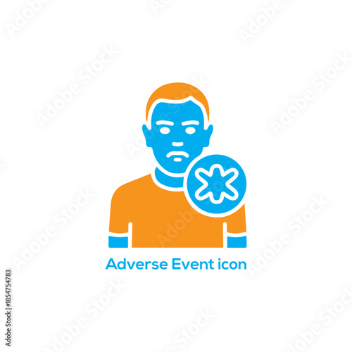 Adverse Event Icon with Male Patient Silhouette and Asterisk Symbol in Blue Orange Style for Medical Safety Reporting Apps

