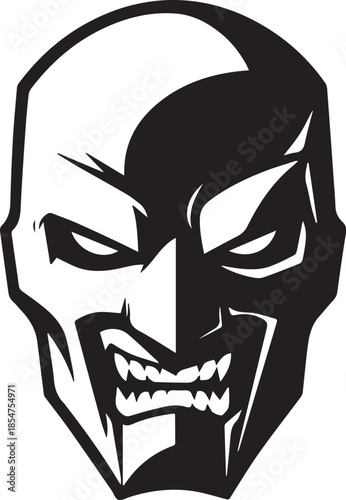 Scary Villain Face in Black and White Background with Dark Expression and Dramatic Horror Mood