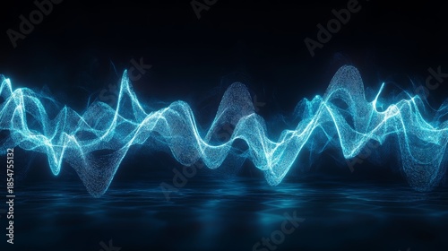 An artistic portrayal of a soundwave in motion set against a dark, moody background. This image captures the essence of music as bright blue neon lines dance across the canvas, emanating energy and
