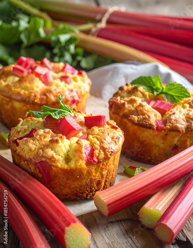 Delicious Rhubarb Pie with Almonds and Fresh Ingredients on Wood Board
