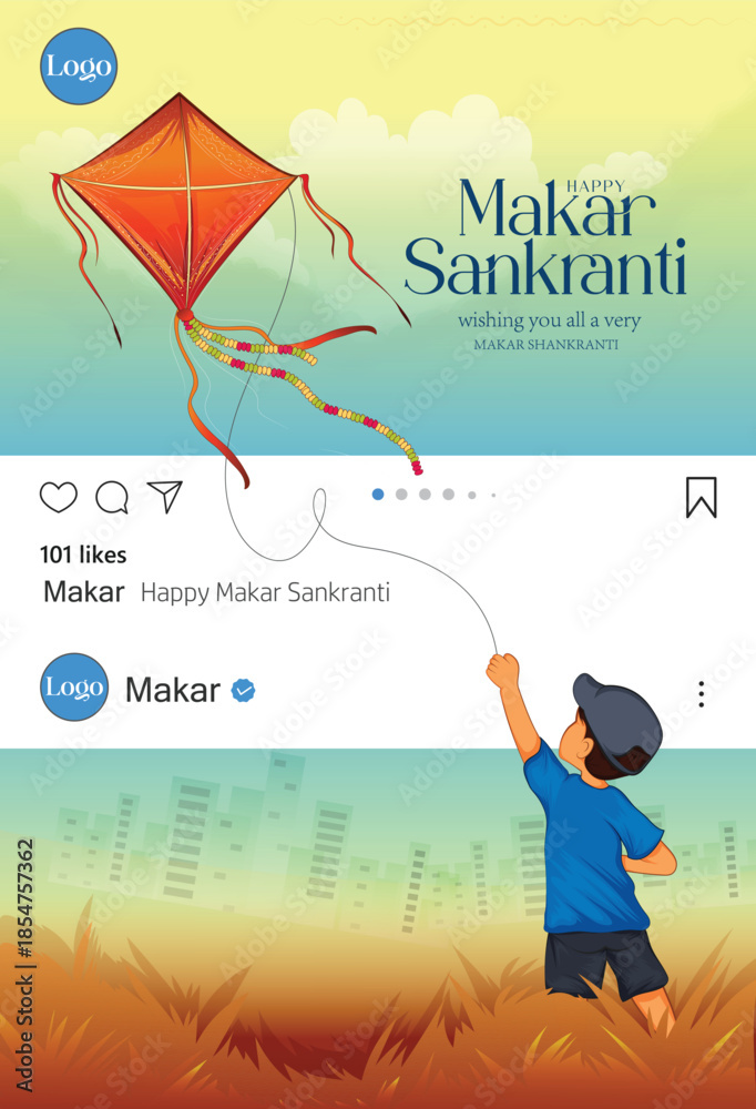Fototapeta premium Happy Makar Sankranti Festival Template Design illustration vector art 