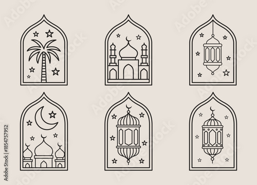Islamic Lanterns and Mosques Illustration Set
