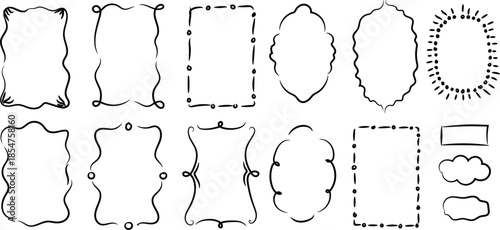 Doodle hand drawn trendy frame collection with swirls and wavy lines