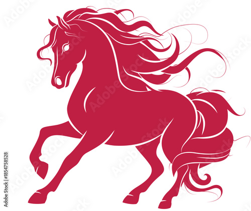 vector illustration of a majestic red horse silhouette in a dynamic pose