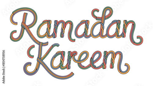 Ramadan Kareem Typography: A colorful Ramadan Kareem text. conveying a message of faith, generosity, and spiritual reflection during the holy month.