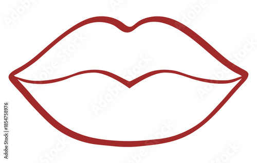 A simple, stylized line art graphic depicting the outline of closed lips in a rich, reddish-brown color against a plain white background