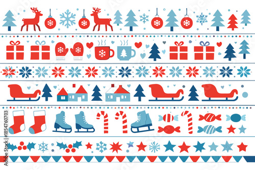 Wide Playful Winter Scene Depicting Whimsical Holiday Mischief Abstract Festive Elements Clean Minimal Layout