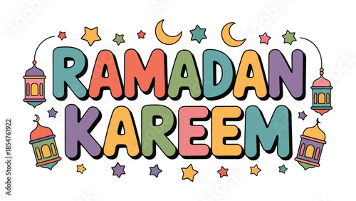 Ramadan Kareem Illustration: A vibrant and colorful illustration that captures the essence of Ramadan, featuring ornate lanterns, crescent moons, and stars.