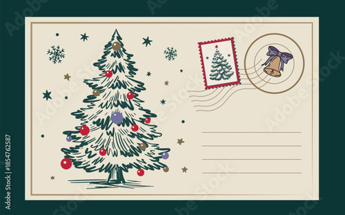 Vintage Christmas and new year postcard with stamps	
