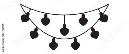 Minimalist Black Silhouette of Heart Shaped Hanging Light Garland for Festive Decoration and Romantic Atmosphere