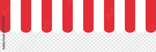 Awning tent canopy striped roof, sunshade. Cafe, shop or restaurant front view curtain. Rain protection awning for franchise stores