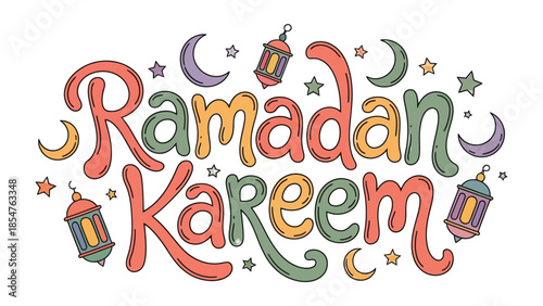 Ramadan Kareem Illustration: Colorful illustration with Ramadan Kareem lettering and associated imagery, conveying the spirit of the holy month.