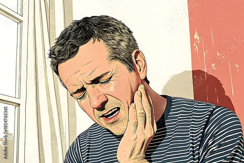 Illustration of a man in pain, holding his jaw
