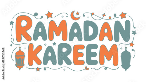 Ramadan Kareem: A festive and colorful illustration, celebrating the holy month with decorative lanterns, stars, and a crescent moon, radiating blessings and good wishes.