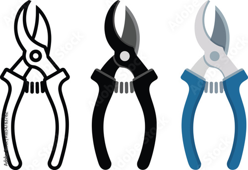 Three Garden Shears One Outline One Black One Blue