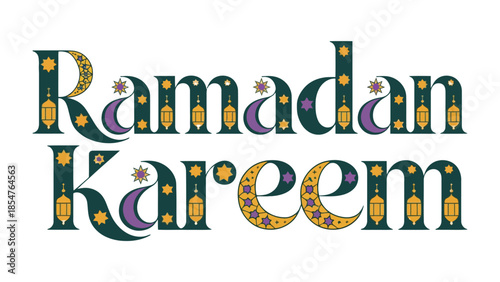 Ramadan Kareem: Decorative typographic design of Ramadan Kareem, conveying a message of goodwill, peace, and spiritual reflection during the holy month.